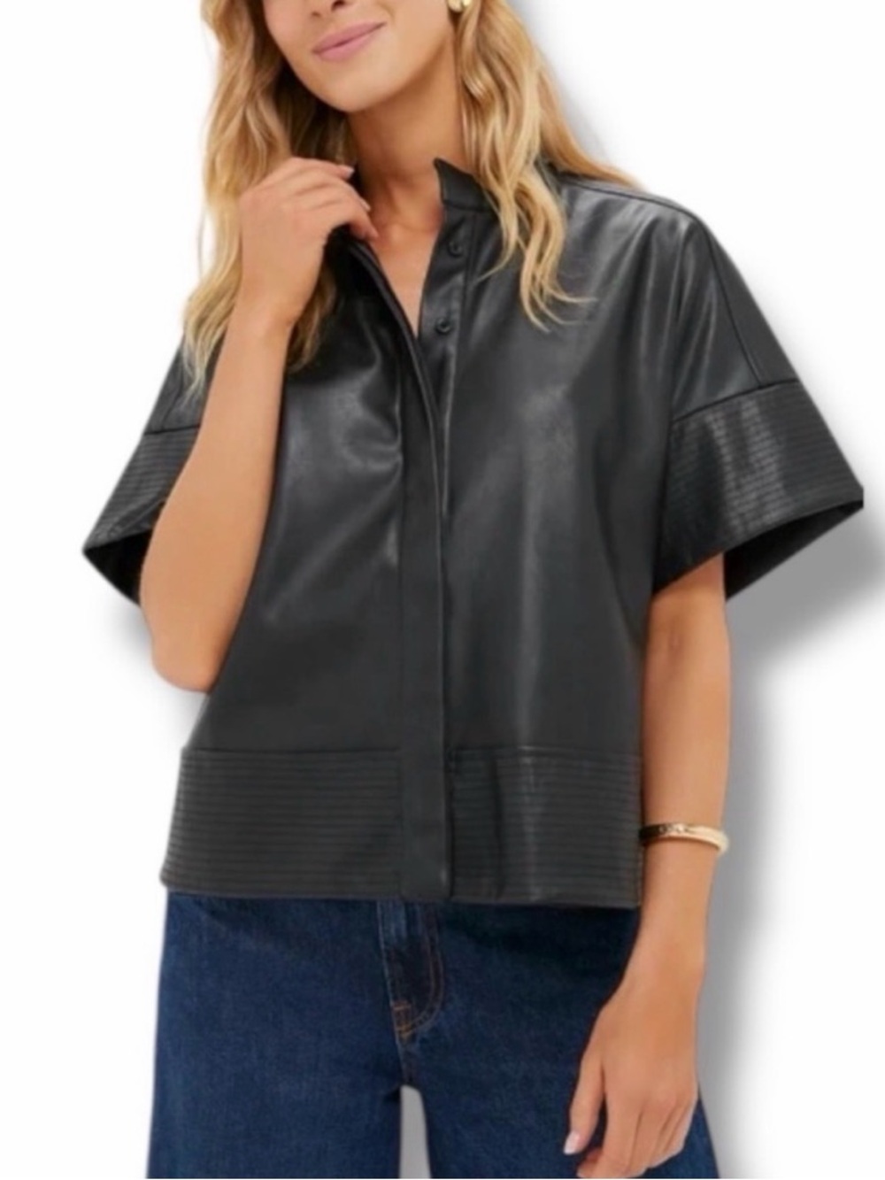 Tuckernuck Sofia Short-Sleeve Faux Leather Shirt - Black